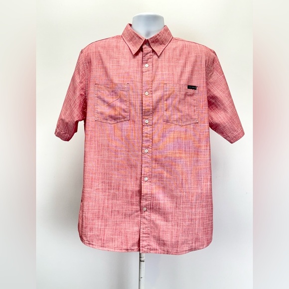 OCEAN CURRENT Men’s Red and white heather short sleeve‎ button down size XL. - Picture 5 of 12